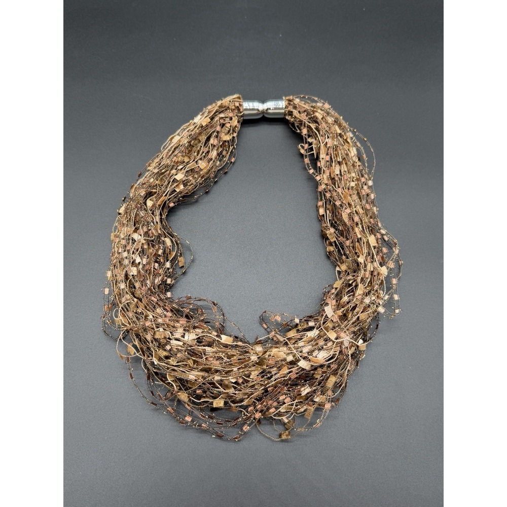 Gold/Brown Multi-strand Fabric Neck Piece W/ Magnetic Back Necklace or Accessory